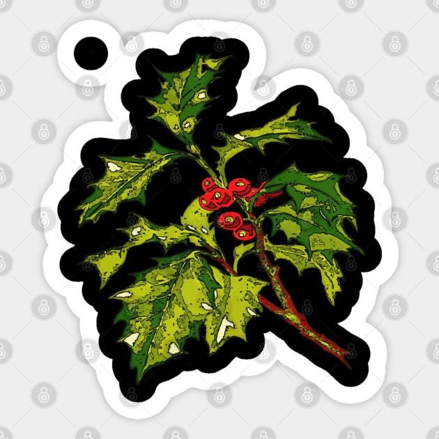 Black Outline Art Of Christmas Holly Cut Out Sticker by taiche